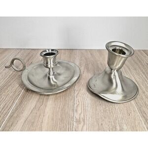 Seagull Pewter Canada Candlestick Holders Set 2 Mismatched Vintage Metal